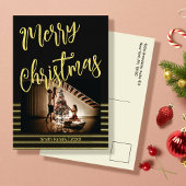 メリークリスマスブラックと金ゴールドフォトポストカード 招待状