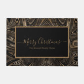 メリークリスマスブラックと金ゴールド渦の家族名  ドアマット (正面)