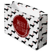 メリークリスマスブラックのダックスシャンドパターン ラージペーパーバッグ (裏面アングル)