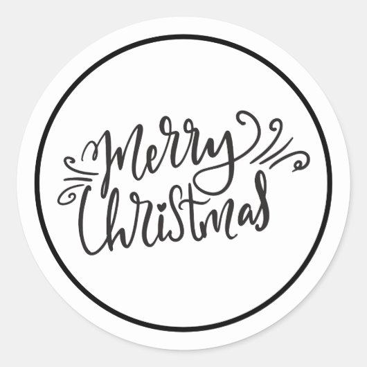 メリークリスマスブラックアンドホワイト ラウンドシール (正面)