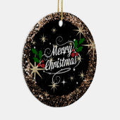 メリークリスマスブラックアンド金ゴールドスパークリーグリッター セラミックオーナメント (右)