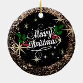 メリークリスマスブラックアンド金ゴールドスパークリーグリッター セラミックオーナメント (裏面)
