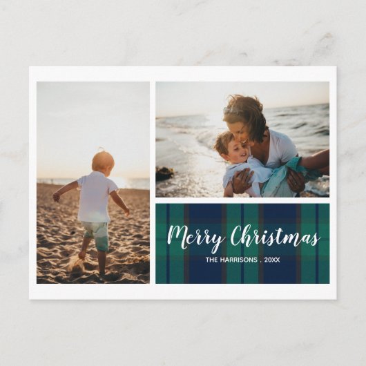 メリークリスマスブラックウォッチプレイドフォトコラージュ ポストカード (正面)