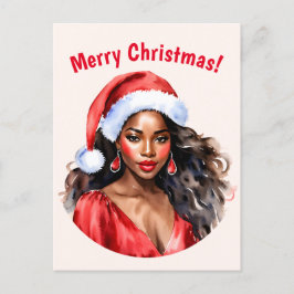 メリークリスマスブラックウーマンサンタハット ポストカード