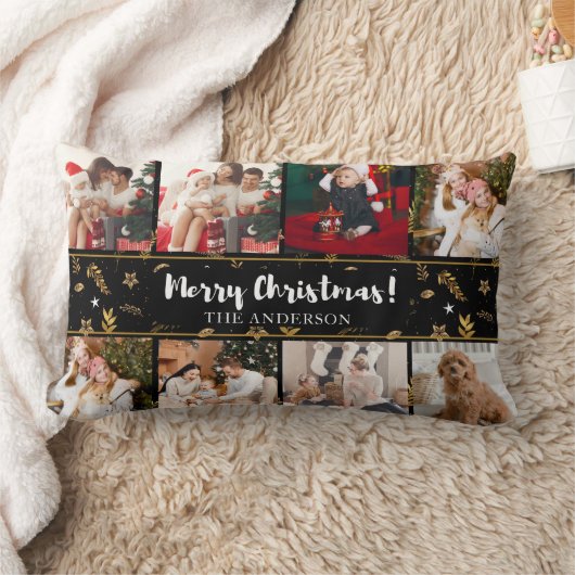 メリークリスマスブラックエレガントの写モダン真 ランバークッション (ブランケット)