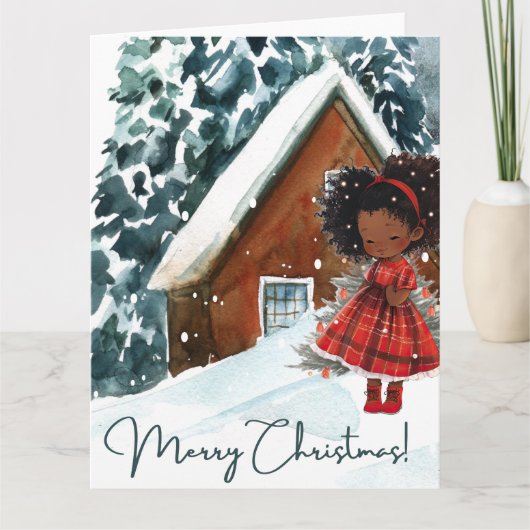 メリークリスマスブラックガールメラニン女子クリスマス雪 カード (正面)