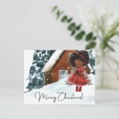 メリークリスマスブラックガールメラニン女子クリスマス雪 シーズンポストカード (スタンド正面)