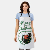 メリークリスマスブラックキャットオーナメントとライト エプロン (着用した状態)