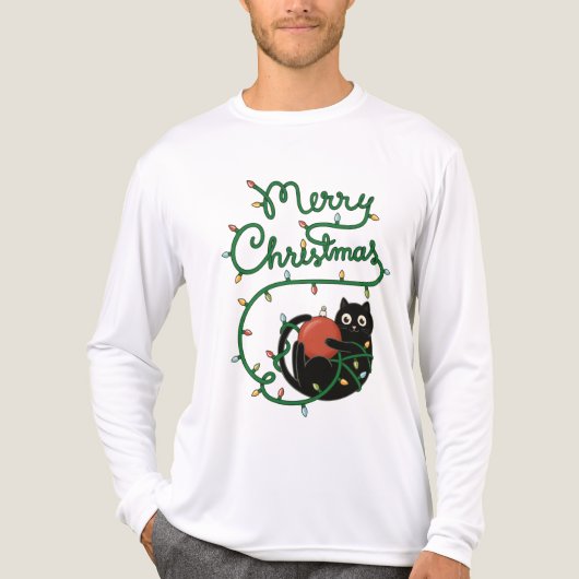 メリークリスマスブラックキャットオーナメントとライト トライブレンドＴシャツ (正面)