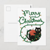 メリークリスマスブラックキャットオーナメントとライト ポストカード (正面/裏面)