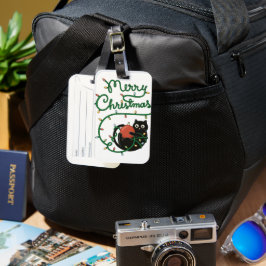 メリークリスマスブラックキャットオーナメントとライト ラゲッジタグ