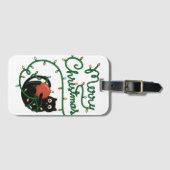 メリークリスマスブラックキャットオーナメントとライト ラゲッジタグ (正面横)