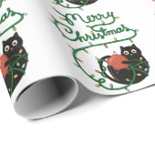 メリークリスマスブラックキャットオーナメントとライト ラッピングペーパー (ロールコーナー)