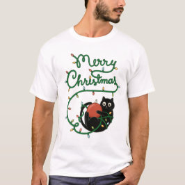 メリークリスマスブラックキャットオーナメントとライト Tシャツ