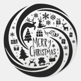 メリークリスマスブラックグラフィック ラウンドシール