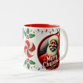 メリークリスマスブラックサンタライト ツートーンマグカップ (正面右)