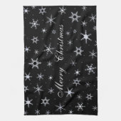 メリークリスマスブラックスノーフレーク キッチンタオル (縦)