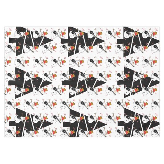 メリークリスマスブラックツリーズホワイト雪だるま テーブルクロス (正面(横))