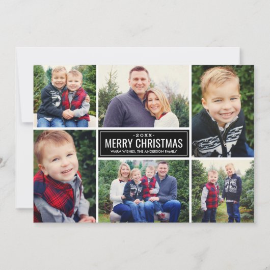 メリークリスマスブラックバッファロープレイドフォトコラージュ シーズンカード (正面)