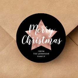 メリークリスマスブラックバラ金ゴールドスター ラウンドシール