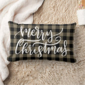 メリークリスマスブラックブラウンバッファロープレイド ランバークッション (ブランケット)