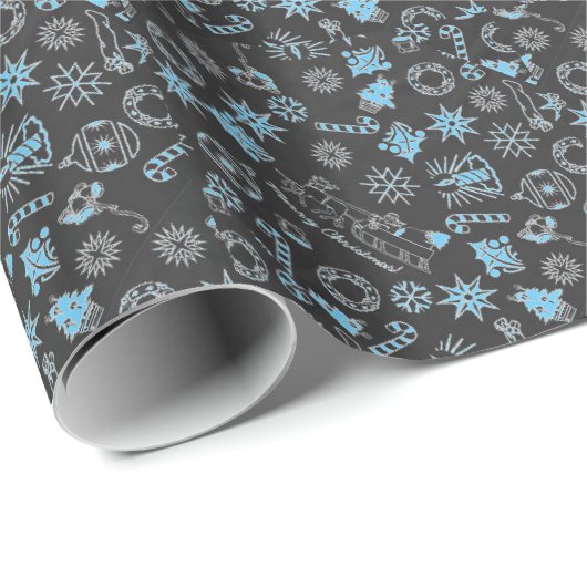 メリークリスマスブラックブルーサンタシンボル ラッピングペーパー (ロールコーナー)