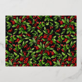 メリークリスマスブラックボタニカルワンフォトホリデー 箔招待状 (裏面)