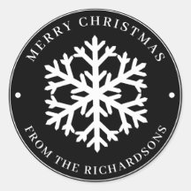 メリークリスマスブラックラウンドホワイトスノーフレーク