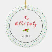 メリークリスマスブラックラボドッグリースホリーファミリー セラミックオーナメント (裏面)