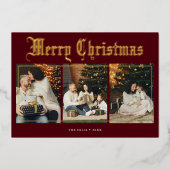 メリークリスマスブラックレターフォトレッド 箔シーズンカード (正面)