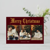 メリークリスマスブラックレターフォトレッド 箔シーズンカード (立ち正面)