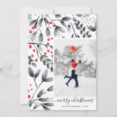 メリークリスマスブラックレッドウォーターカラーモダン写真 シーズンカード (正面)