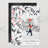 メリークリスマスブラックレッドウォーターカラーモダン写真 シーズンカード (正面/裏面)