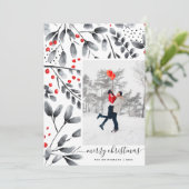 メリークリスマスブラックレッドウォーターカラーモダン写真 シーズンカード (スタンド正面)