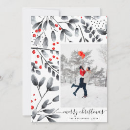 メリークリスマスブラックレッドウォーターカラーモダン写真 シーズンカード