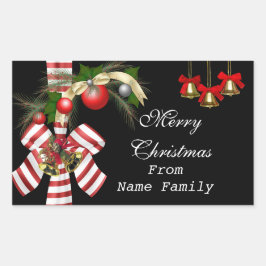 メリークリスマスブラックレッドボール金ゴールドクリスマスパーティー 長方形シール