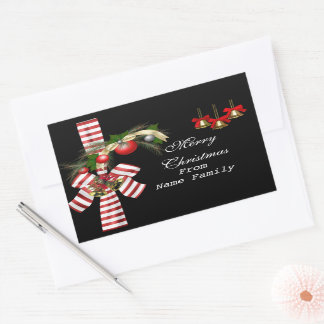 メリークリスマスブラックレッドボール金ゴールドクリスマスパーティー 長方形シール