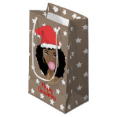メリークリスマスブラック女性サンタハット、ガム、星 スモールペーパーバッグ (正面アングル)
