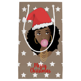 メリークリスマスブラック女性サンタハット、ガム、星 スモールペーパーバッグ