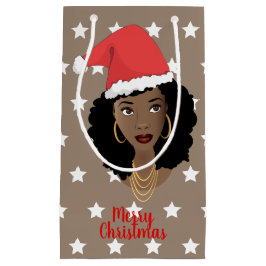 メリークリスマスブラック女性サンタハット、スターズブラウン スモールペーパーバッグ