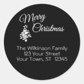 メリークリスマスブラック差出人住所封筒用シール ラウンドシール (正面)