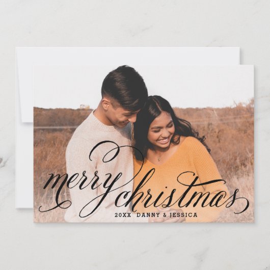 メリークリスマスブラック手書き脚本写真 シーズンカード (正面)