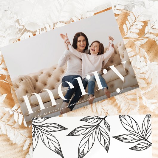 メリークリスマスブラック植物写真 招待状