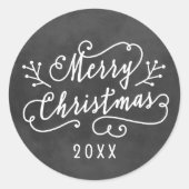 メリークリスマスブラック素朴シャルボードスクリプト ラウンドシール (正面)