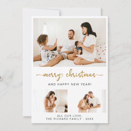 メリークリスマスブラック脚本3コラ数々のージュ写真 シーズンカード (正面)