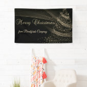 メリークリスマスブラック金ゴールドクリスマスツリー 横断幕 (インサイチュ)