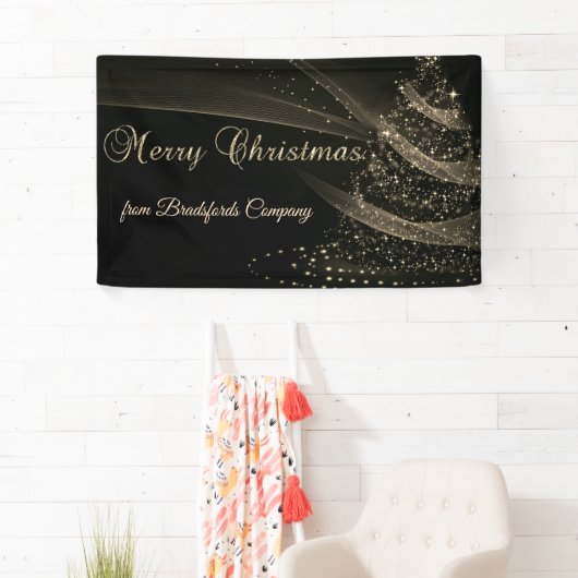 メリークリスマスブラック金ゴールドクリスマスツリー 横断幕 (インサイチュ)
