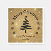 メリークリスマスブラック金ゴールドグリッターラグジュアリーホリデー スタンダードカクテルナプキン (正面)