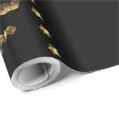 メリークリスマスブラック金ゴールドブラウンエレガントスター ラッピングペーパー (ロールコーナー)