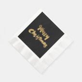 メリークリスマスブラック金ゴールド手書きタイポグラフィ 縁ありランチョンナプキン (角)